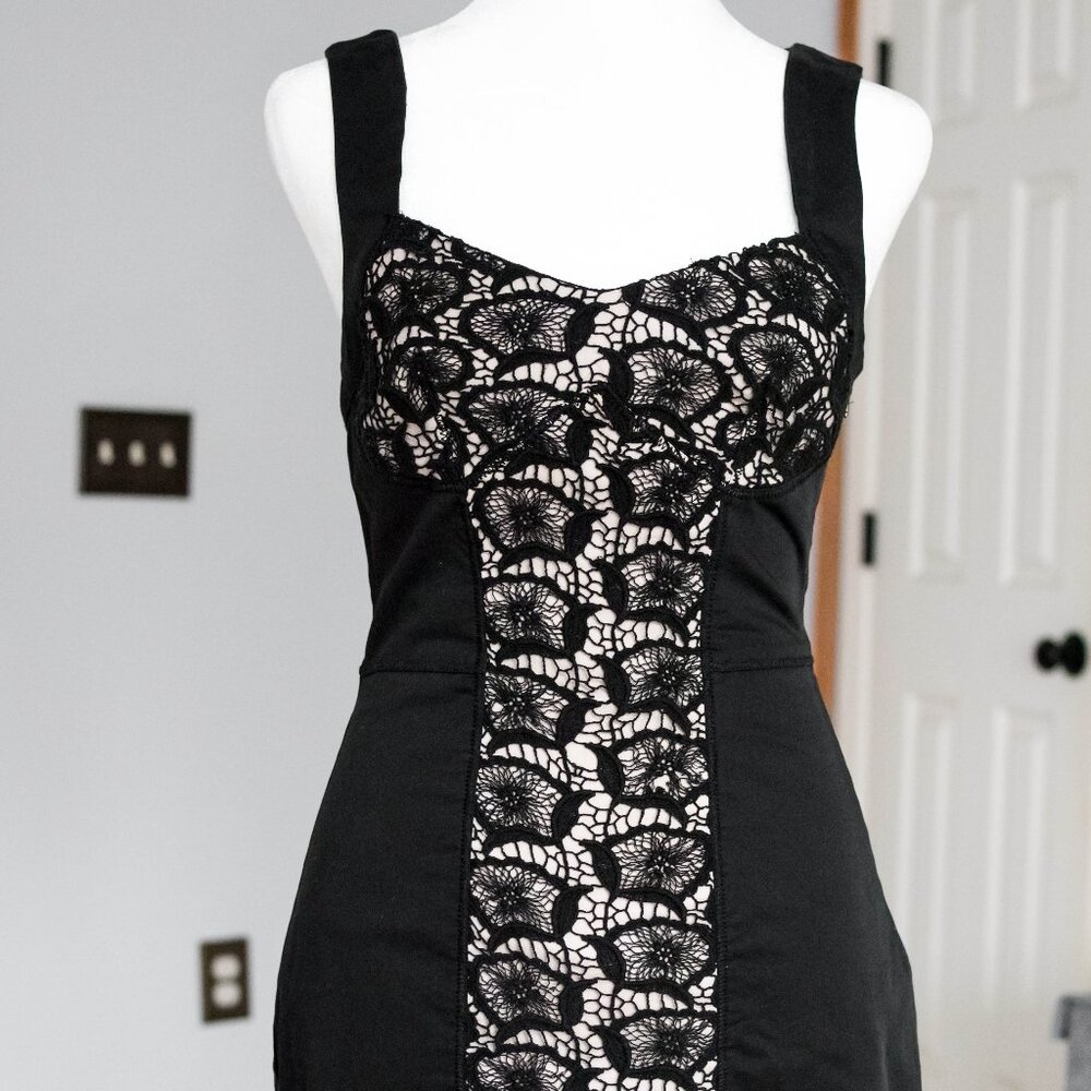 Bebe Womens Black Lace Crochet Panel Sheath Dress S